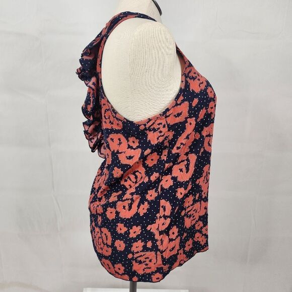 3/$25 Everly Navy Salmon Racerback Ruffle Abstract Floral Tank Top Sz M - Picture 8 of 11